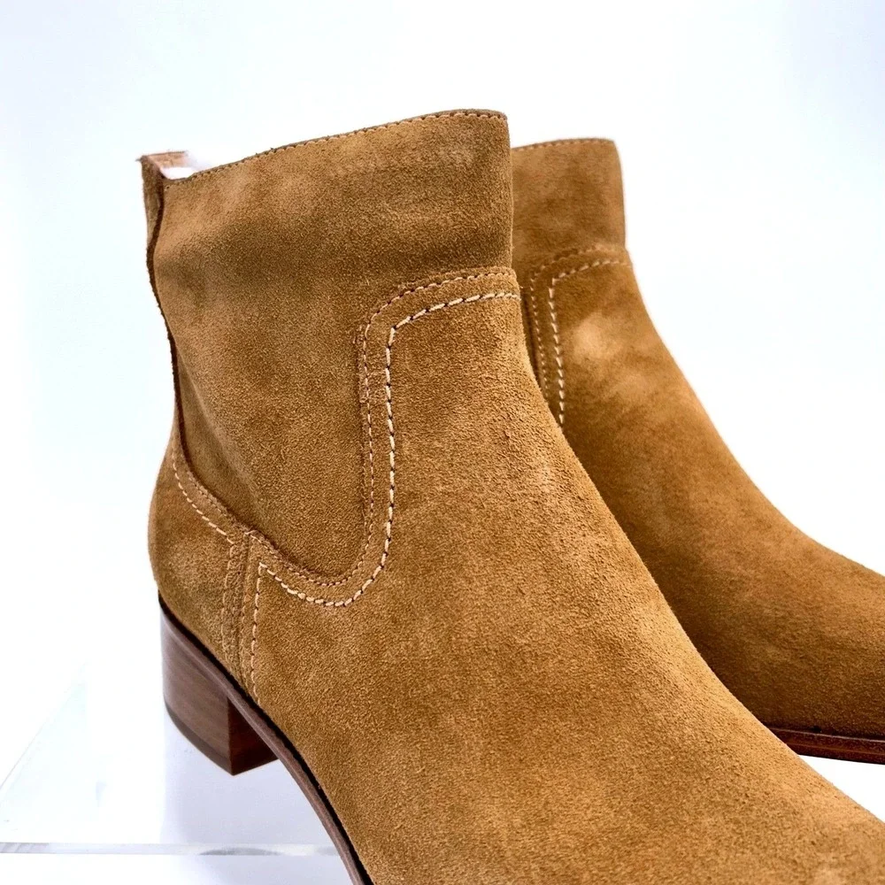 Cole Haan Size 7 Suede Ankle‎ Boots NEW Chestnut Brown Leather Block Naia $180